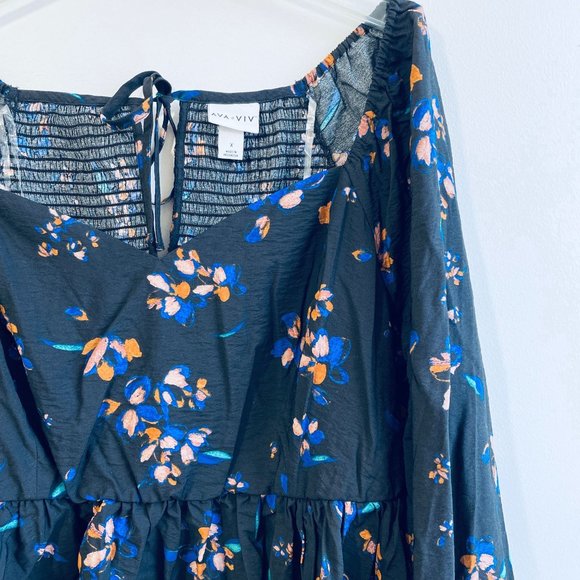 Ava & Viv Women's Top Size 1X Black Peplum Floral Print Long Sleeve Plus New - Picture 4 of 10